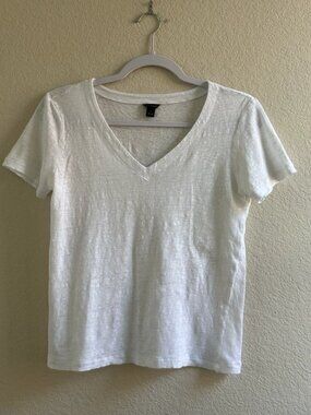 Ann Taylor Women's White V-neck Short Sleeve Super Soft Linen T-Shirt Size S